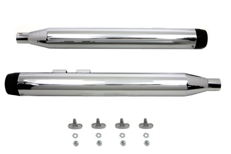 (image for) Chrome Muffler Set With Black Medium Tapered End Tips - Click Image to Close