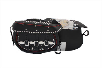 Black Leather Saddlebags With Red Trim